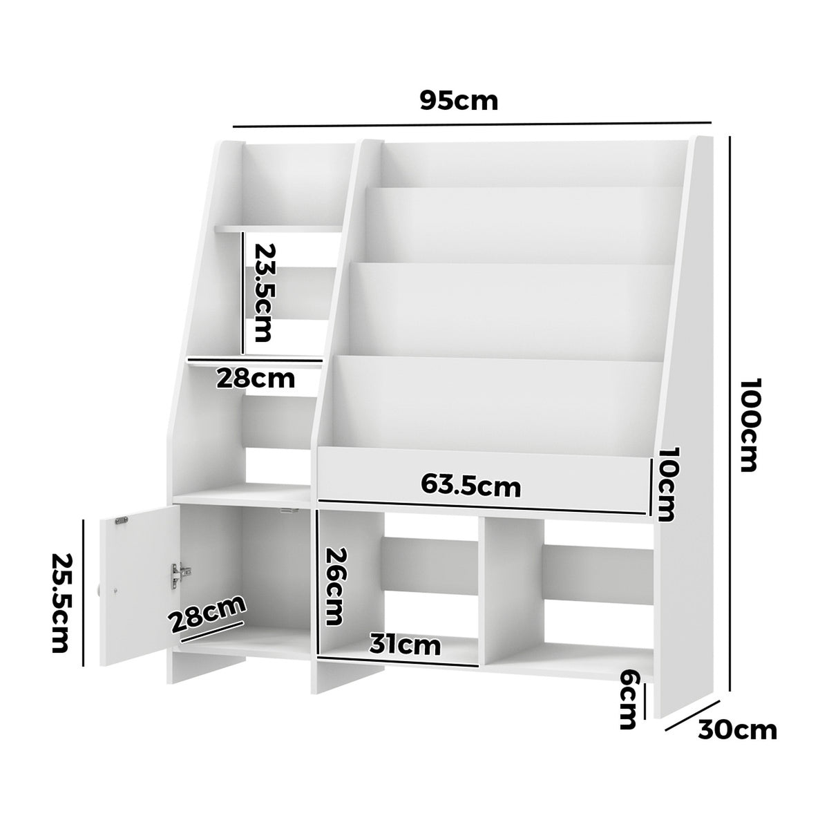 Oikiture Kids Bookshelf Organiser Toddler Toys Storage Magazine Rack White