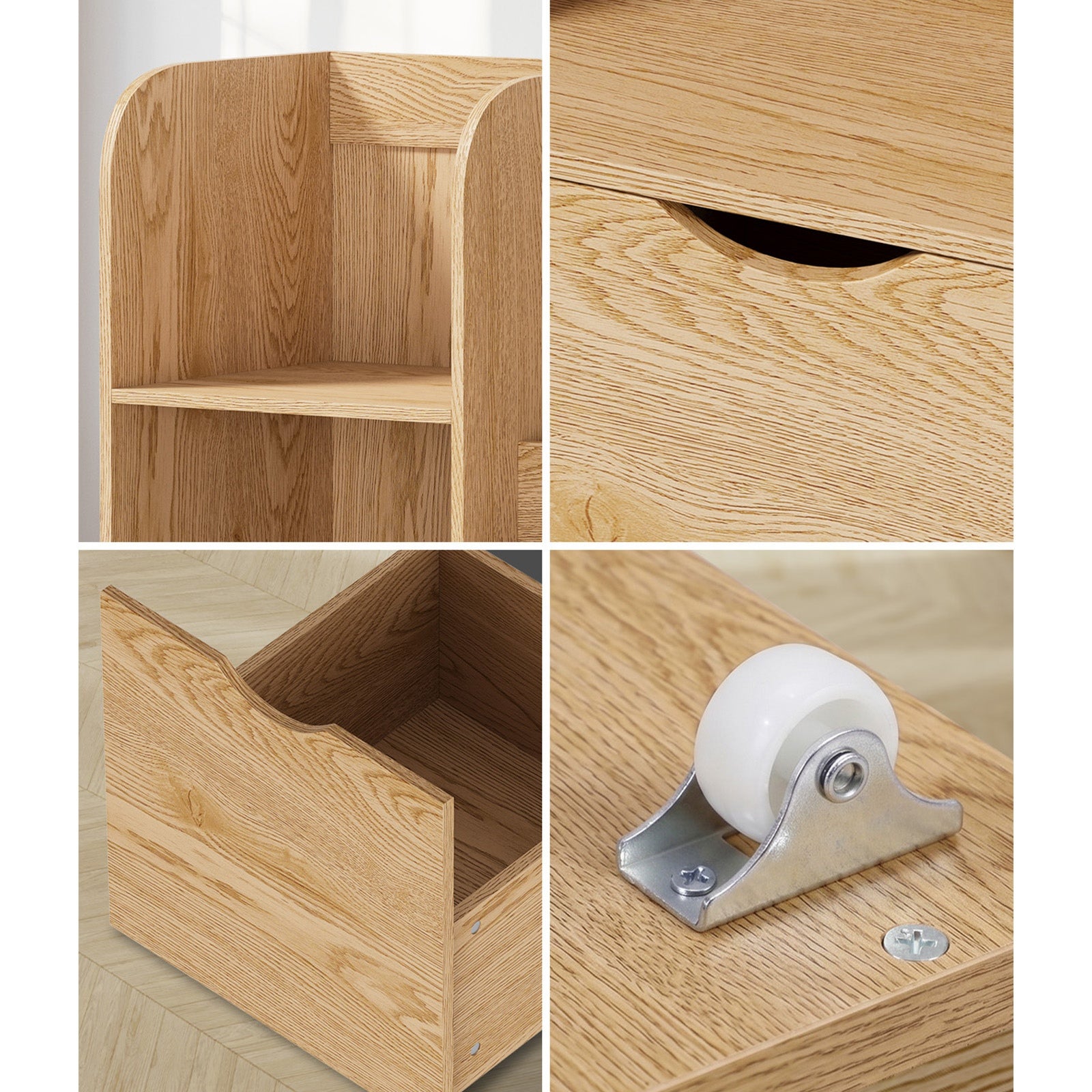 Oikiture Kids Bookcase Toy Organiser Cabinet Bookshelf with Chest Natural