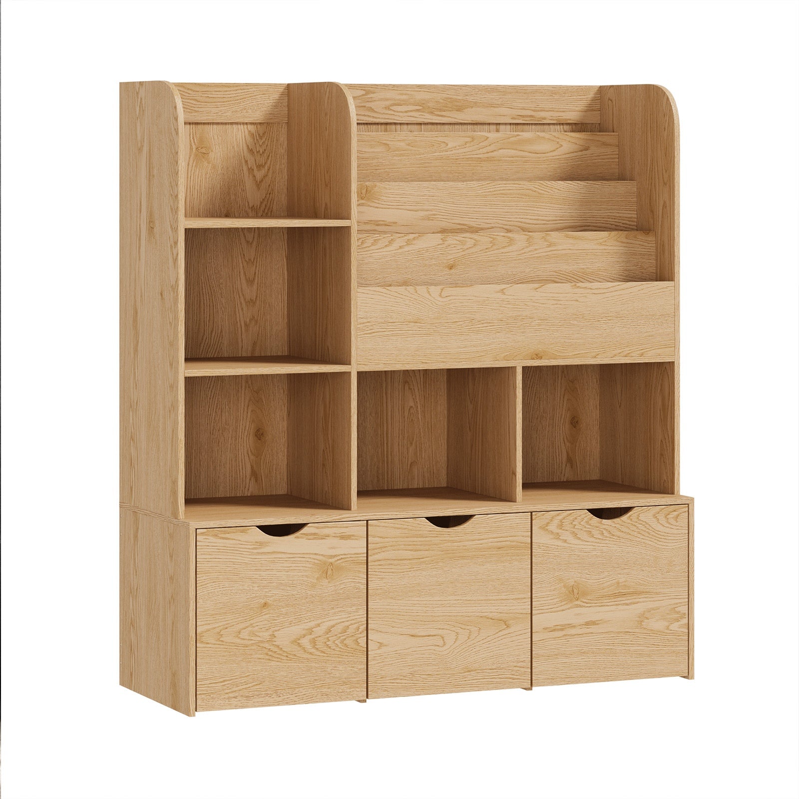 Oikiture Kids Bookcase Toy Organiser Cabinet Bookshelf with Chest Natural