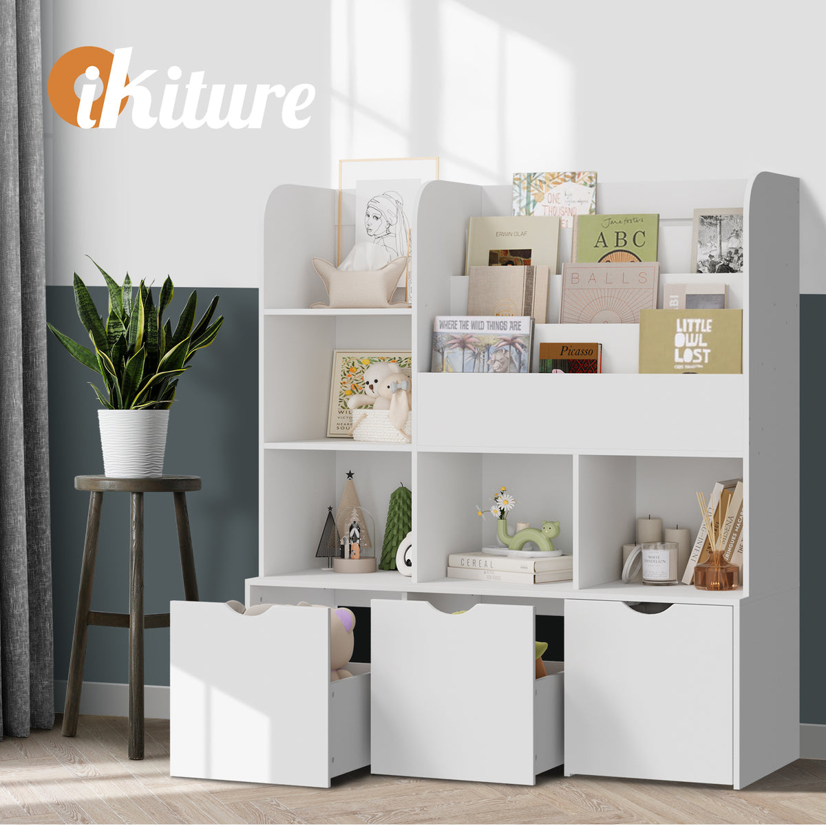 Oikiture Kids Bookcase Toy Organiser Cabinet Bookshelf With Chest Storage - Sunyee
