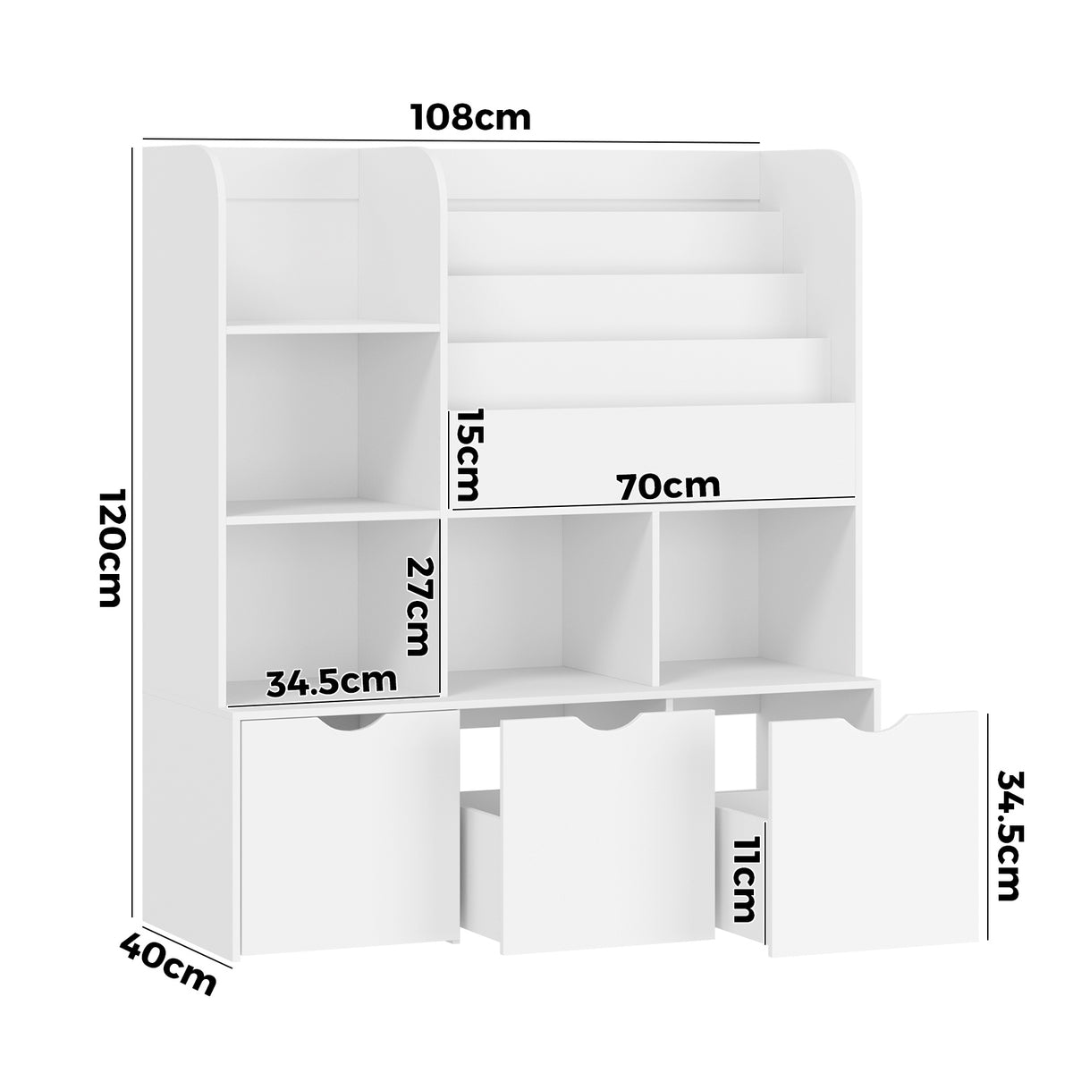 Oikiture Kids Bookcase Toy Organiser Cabinet Bookshelf With Chest Storage - Sunyee