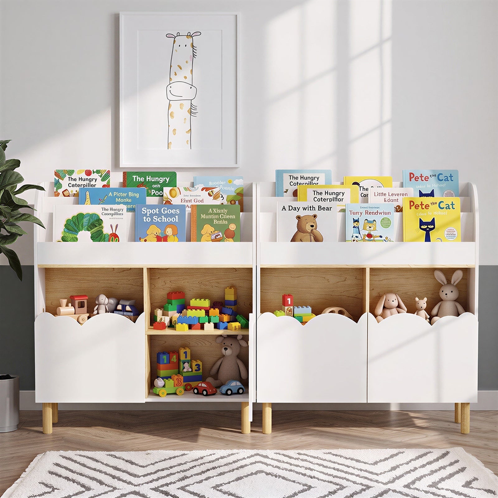 Oikiture Kids Storage Organiser Rack Toddler Bookshelf Toy Shelves White
