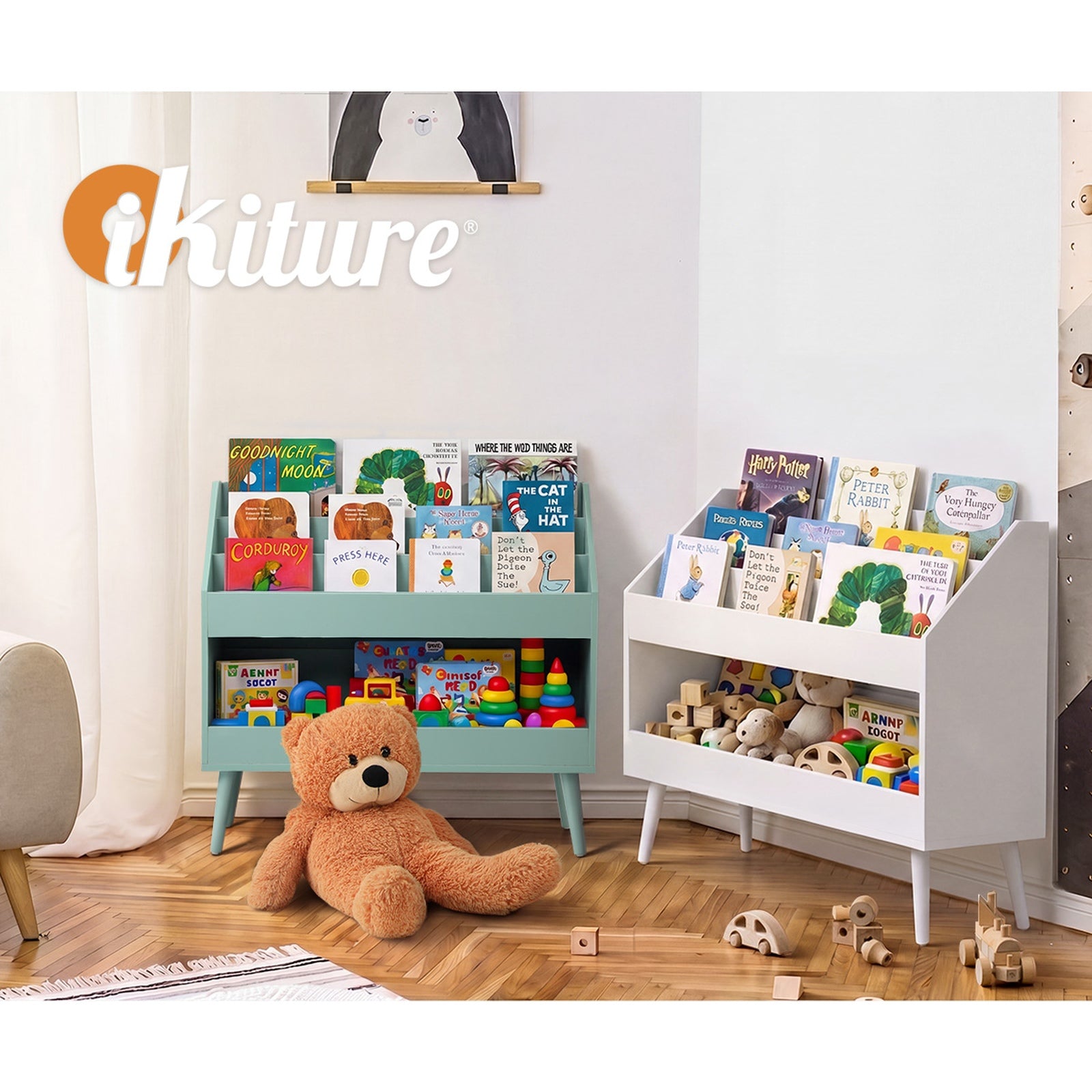 Oikiture Kids Bookshelf Children Bookcase Organiser Toy Storage Shelf Green