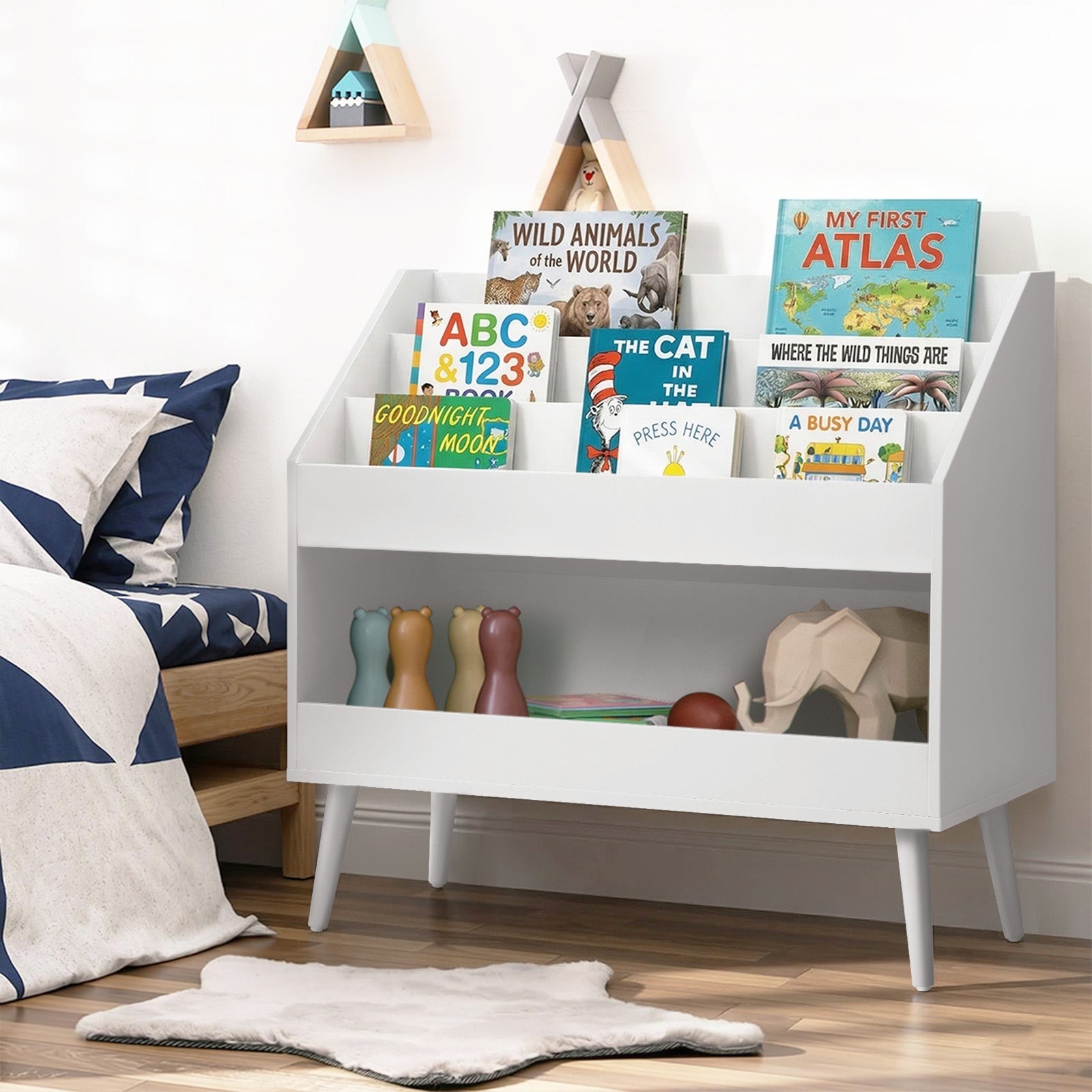 Oikiture Kids Bookshelf Children Bookcase Organiser Toy Storage Shelf White - Sunyee