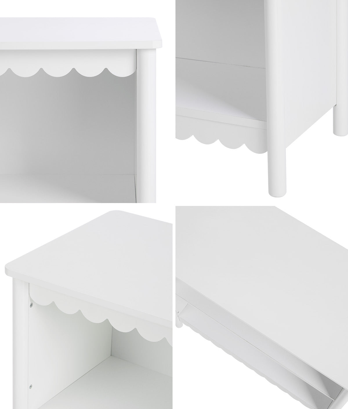 Oikiture Kids Storage Bookshelf 2 Tier Display Shelf Scalloped Edge White