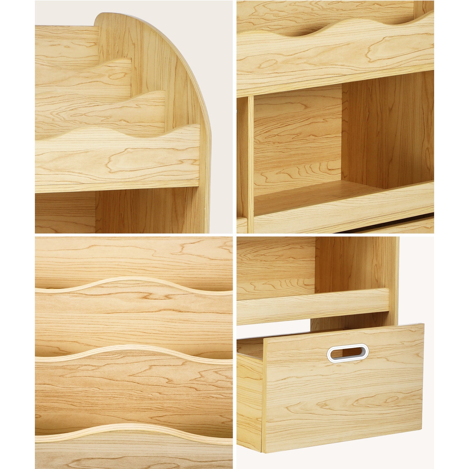 Oikiture Kids Bookshelf Children Bookcase Toy Storage Box Display Shelf Natural