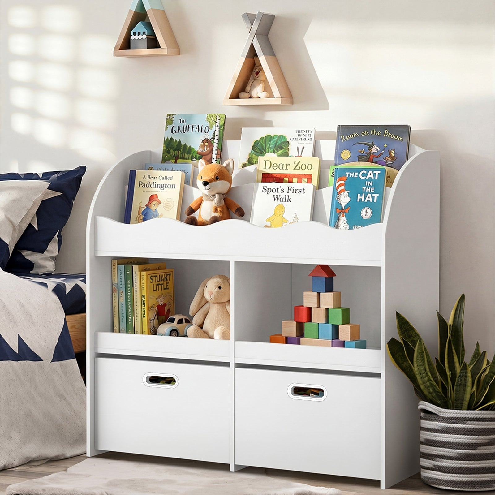 Oikiture Kids Bookshelf Children Bookcase Toy Storage Box Display Shelf White - Sunyee