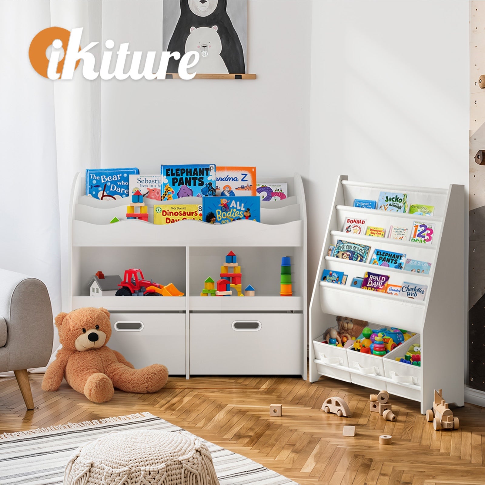 Oikiture Kids Bookshelf Children Bookcase Toy Storage Box Display Shelf White - Sunyee