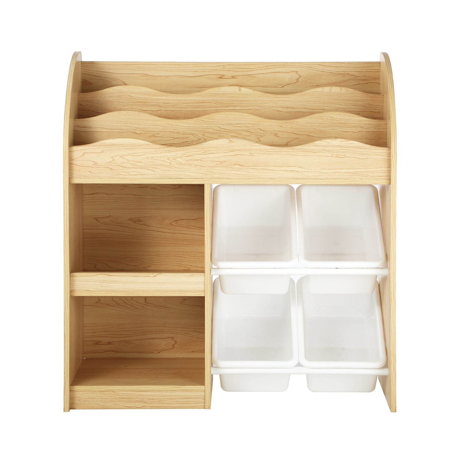 Oikiture Kids Bookshelf 4 Bins Toy Box Storage Organiser Display Shelf - Sunyee