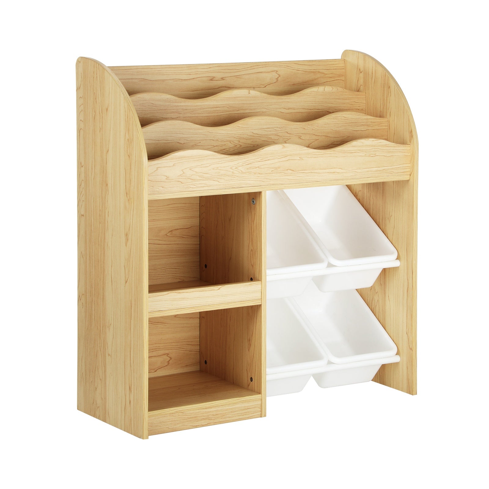 Oikiture Kids Bookshelf 4 Bins Toy Box Storage Organiser Display Shelf - Sunyee