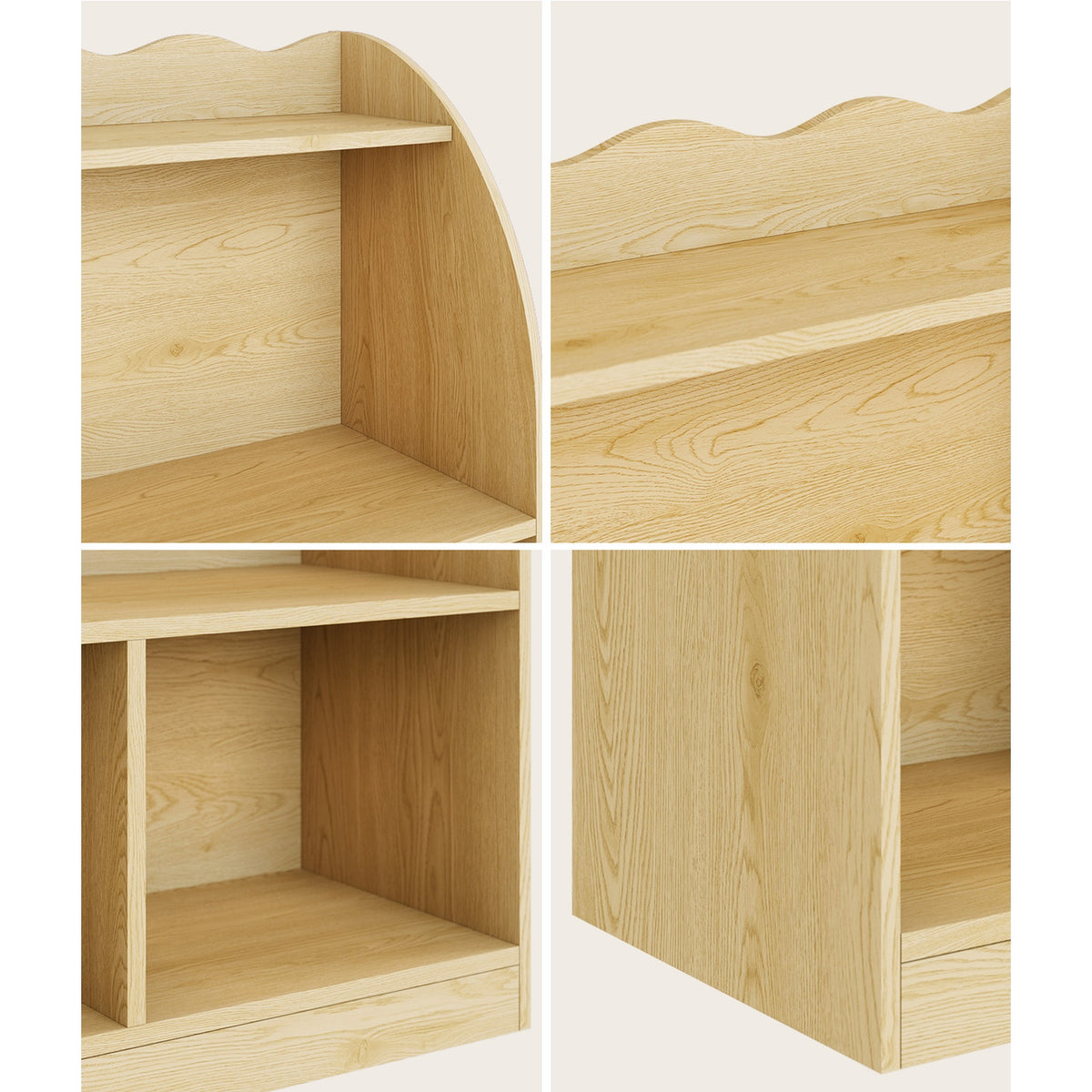 Oikiture Kids Storage Bookshelf Open Shelves Organiser Scalloped Edge Natural