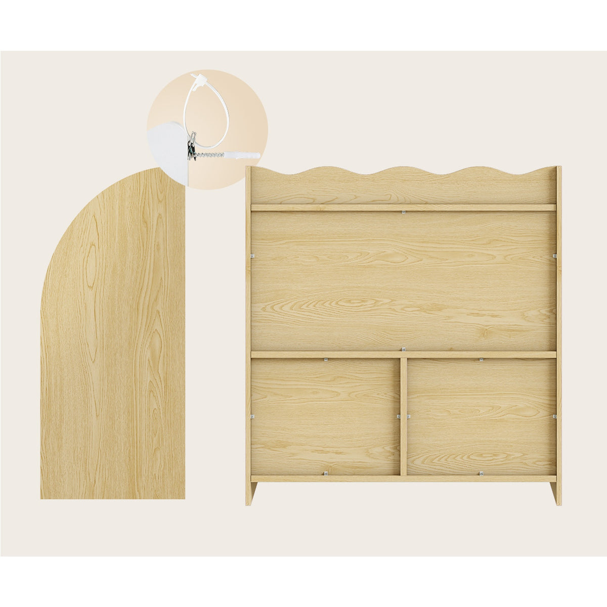 Oikiture Kids Storage Bookshelf Open Shelves Organiser Scalloped Edge Natural