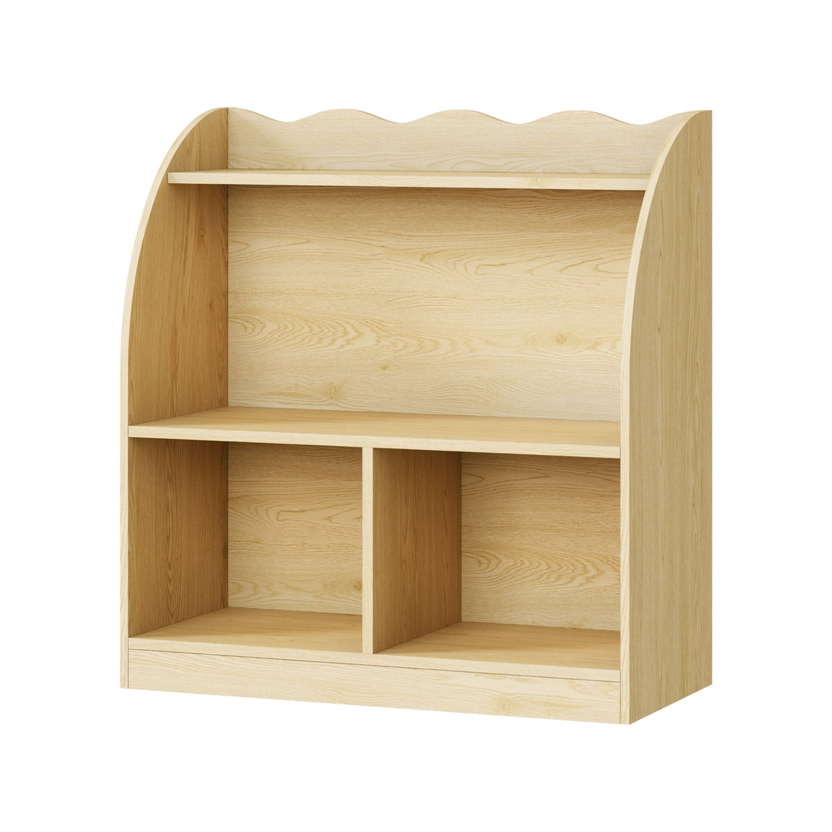 Oikiture Kids Storage Bookshelf Open Shelves Organiser Scalloped Edge Natural