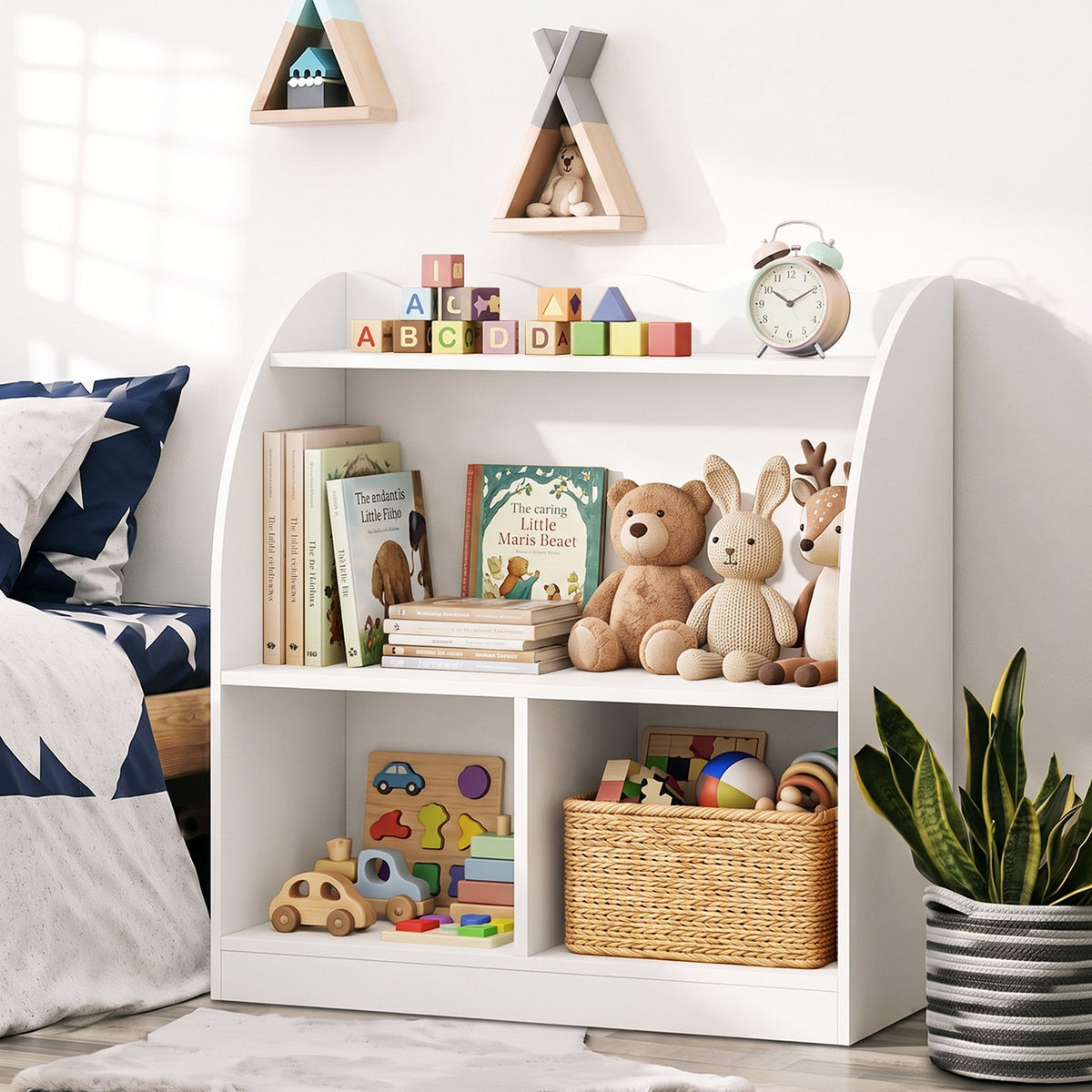 Oikiture Kids Storage Bookshelf Open Shelves Organiser Scalloped Edge White