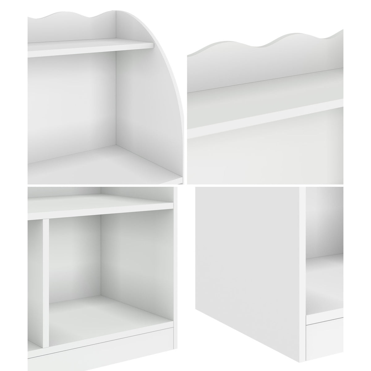 Oikiture Kids Storage Bookshelf Open Shelves Organiser Scalloped Edge White