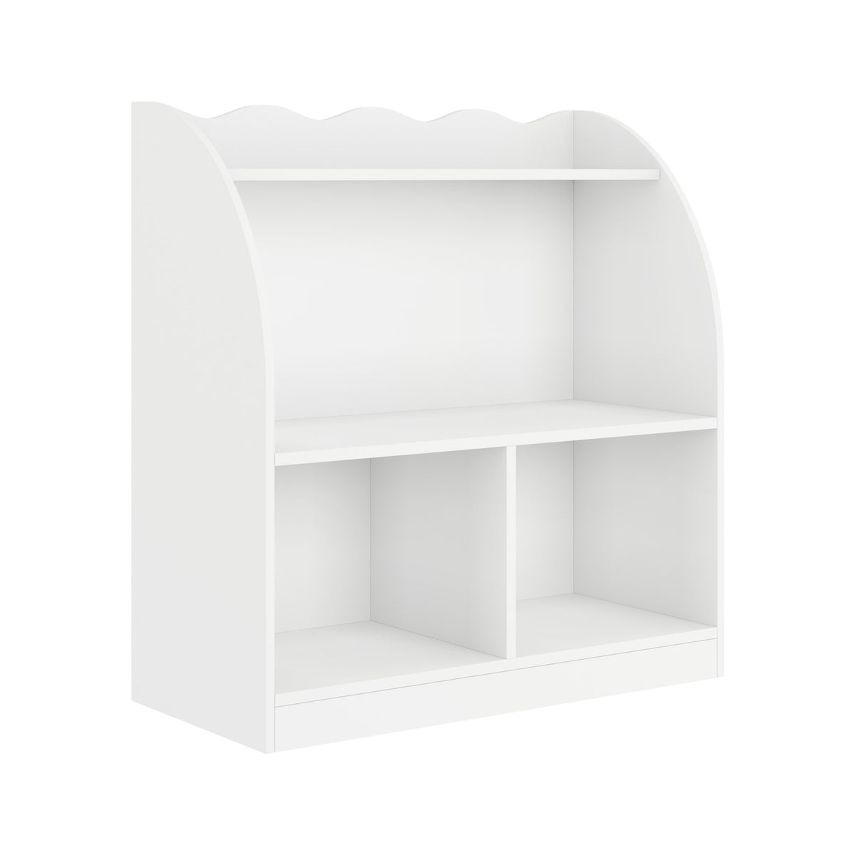 Oikiture Kids Storage Bookshelf Open Shelves Organiser Scalloped Edge White