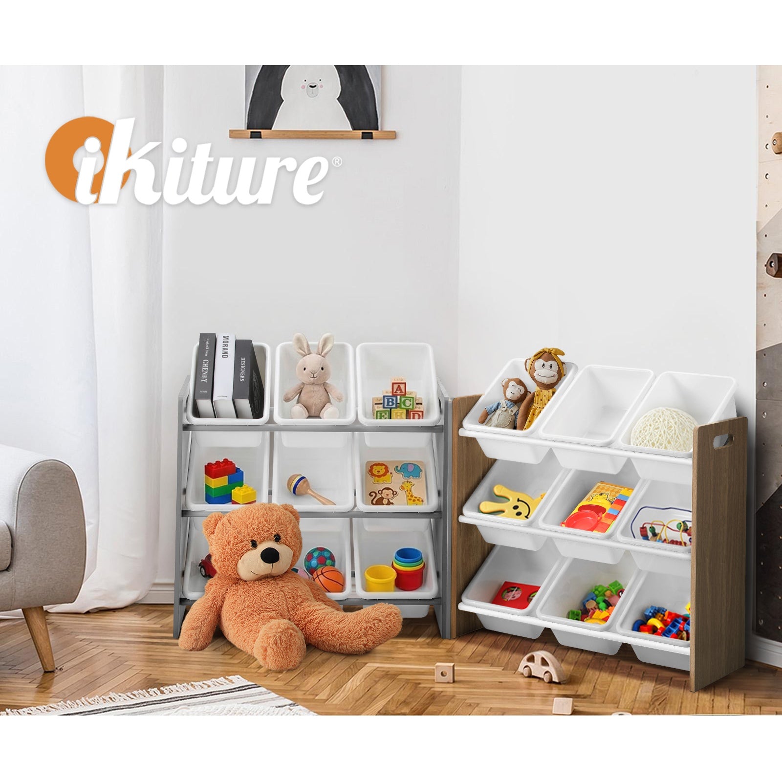 Oikiture Kids Toy Box Organiser 9 Bins Display Shelf Storage Rack Drawer - Sunyee