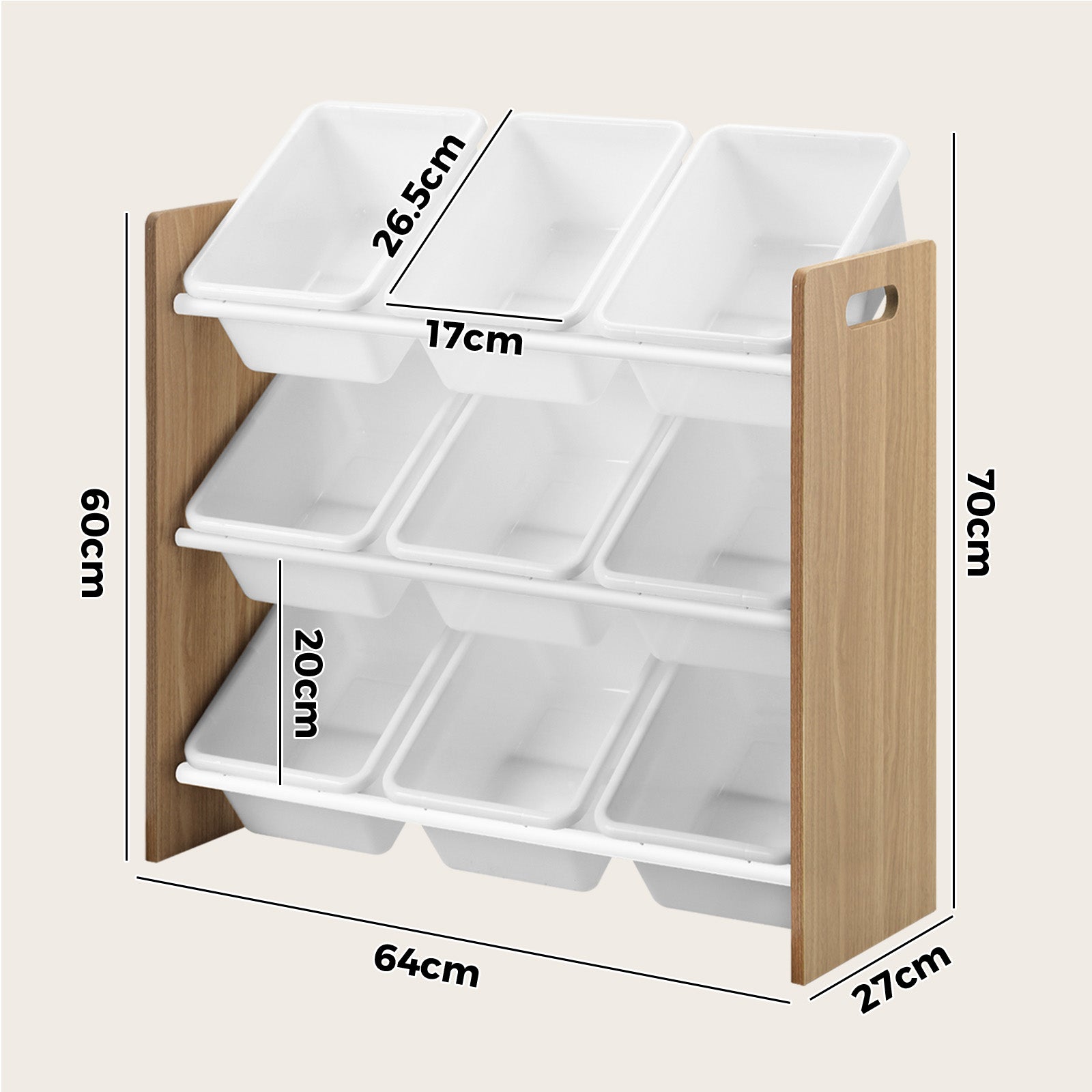 Oikiture Kids Toy Box Organiser 9 Bins Display Shelf Storage Rack Natural White - Sunyee