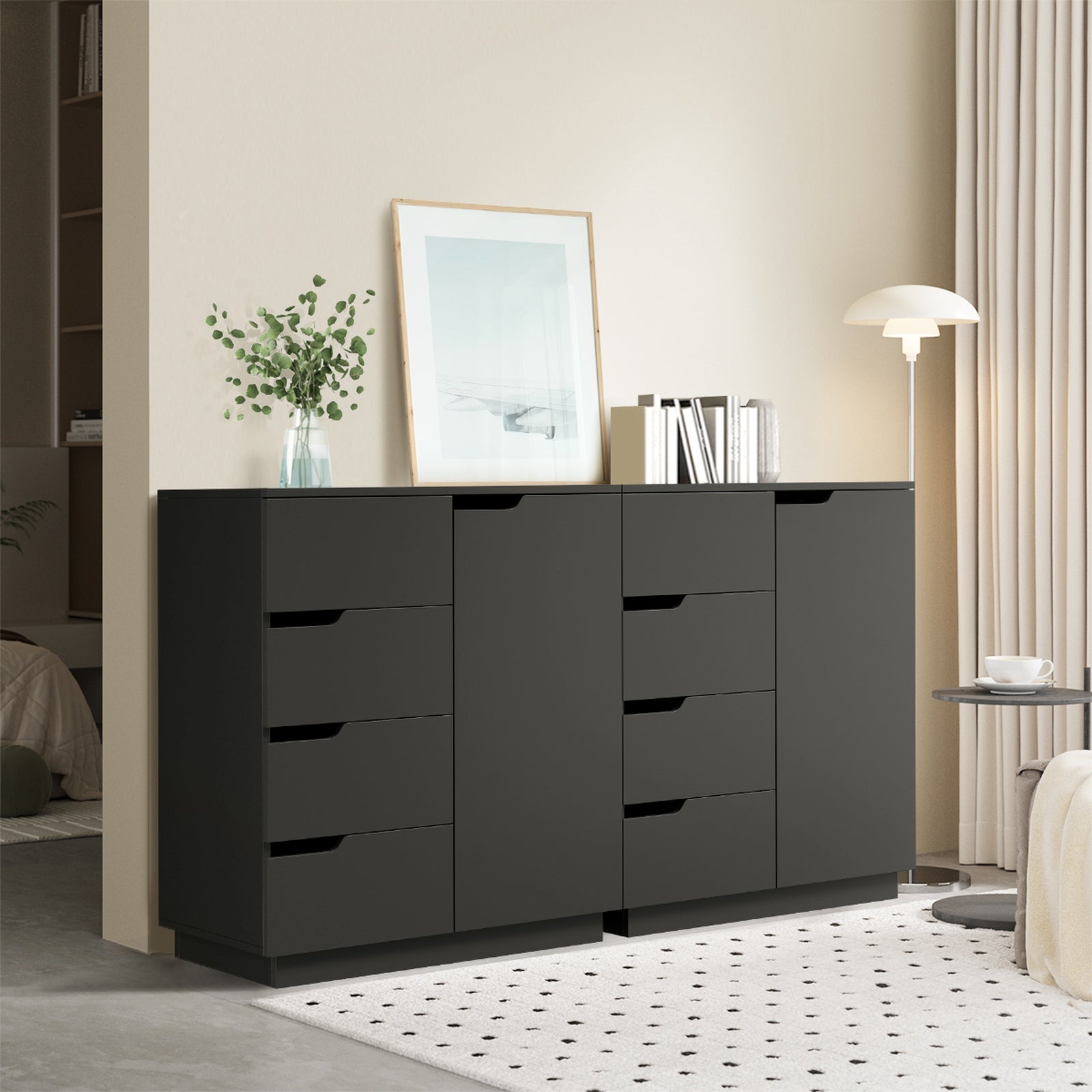 Oikiture Storage Cabinet 4 Drawers Buffet Cupboard Hallway Handleless Black