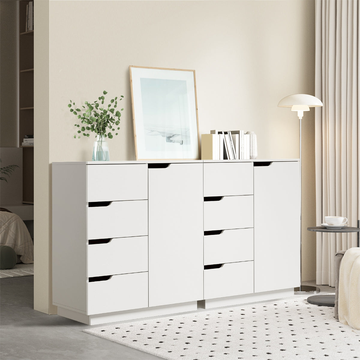 Oikiture Storage Cabinet 4 Drawers Buffet Cupboard Hallway Handleless