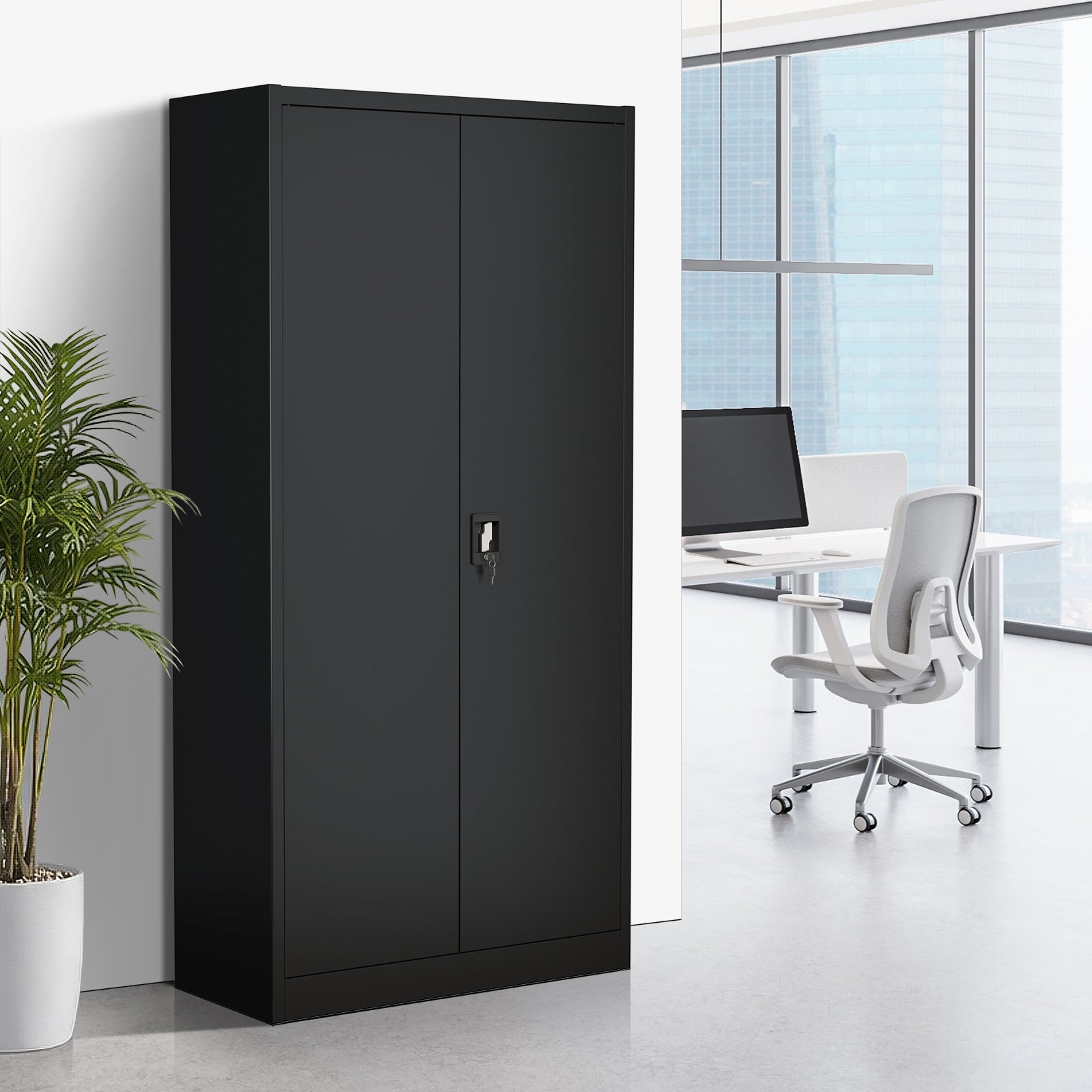 Oikiture Lockable Filing Cabinet 185cm Steel Office Document Storage Black - Sunyee