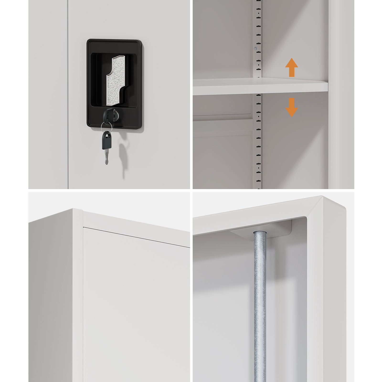 Oikiture Lockable Filing Cabinet 185cm Steel Office Document Storage White - Sunyee