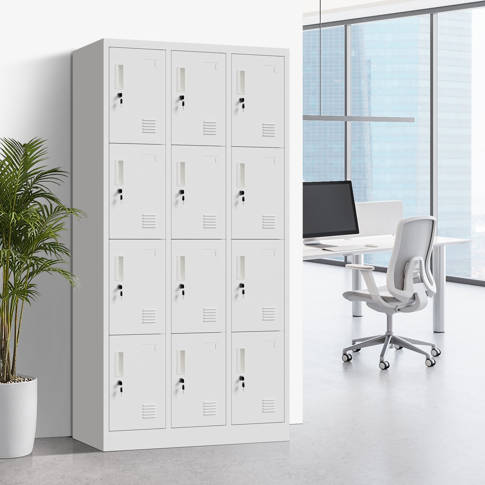 Oikiture 12 Doors Locker Cabinet Steel Storage Cupboard Office School Gym White - Sunyee