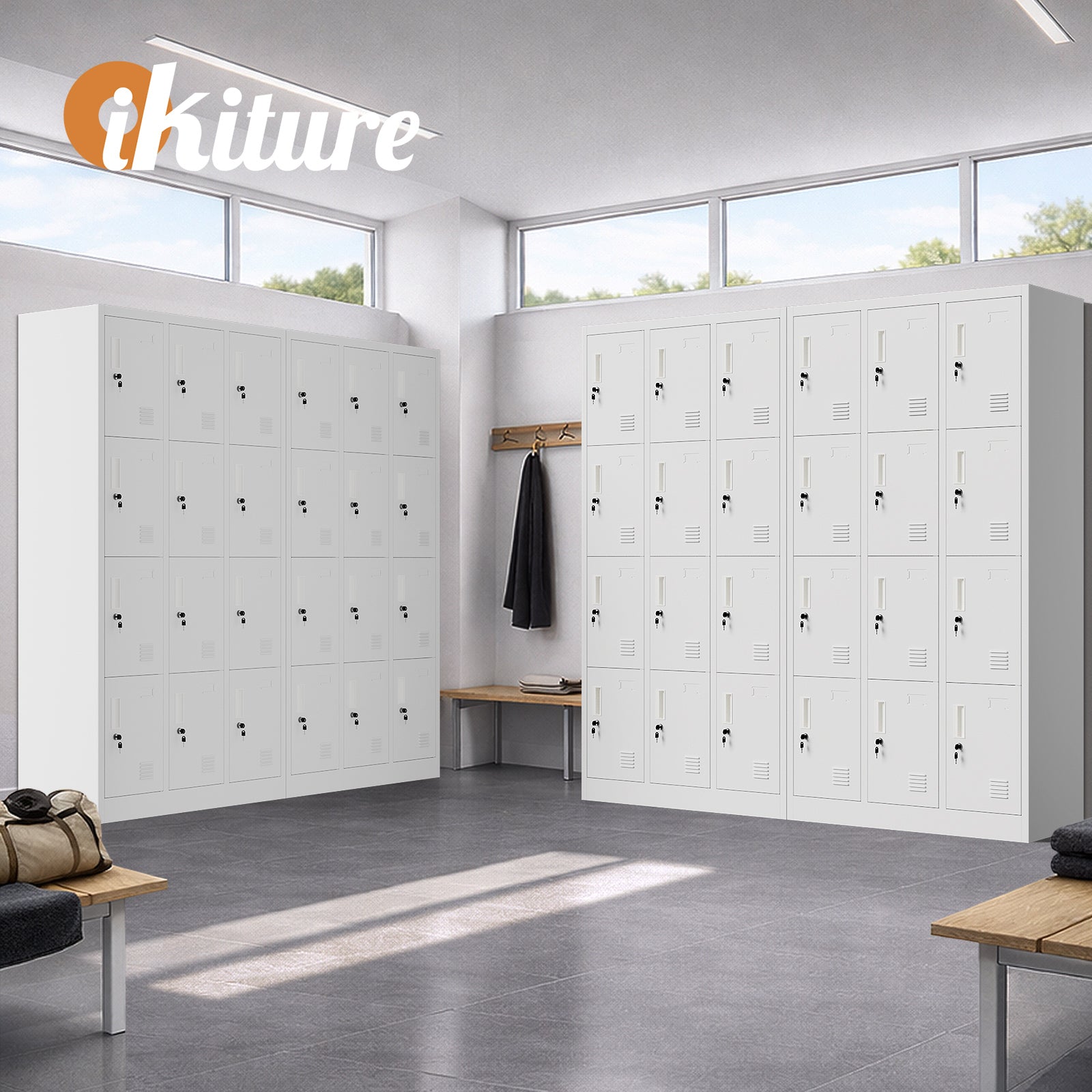 Oikiture 12 Doors Locker Cabinet Steel Storage Cupboard Office School Gym White - Sunyee