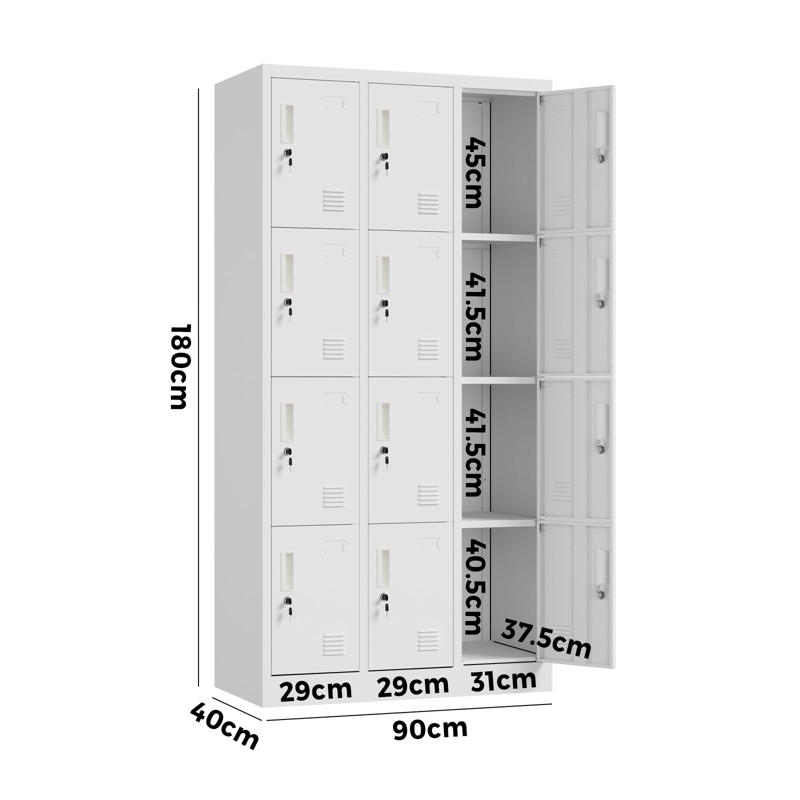 Oikiture 12 Doors Locker Cabinet Steel Storage Cupboard Office School Gym White - Sunyee