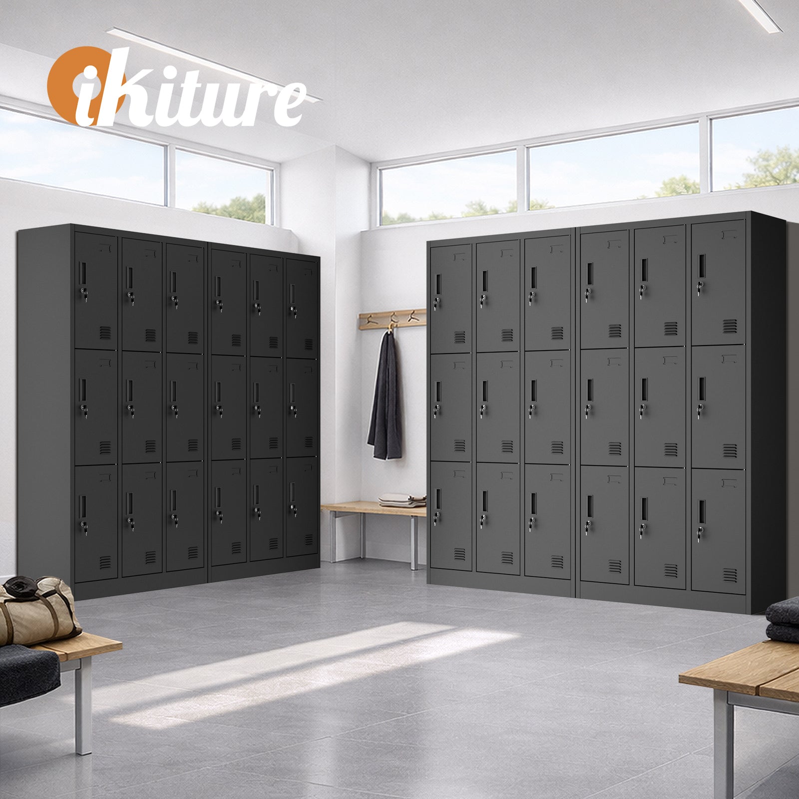 Oikiture 9 Doors Locker Cabinet Steel Storage Cupboard Office School Gym Black - Sunyee