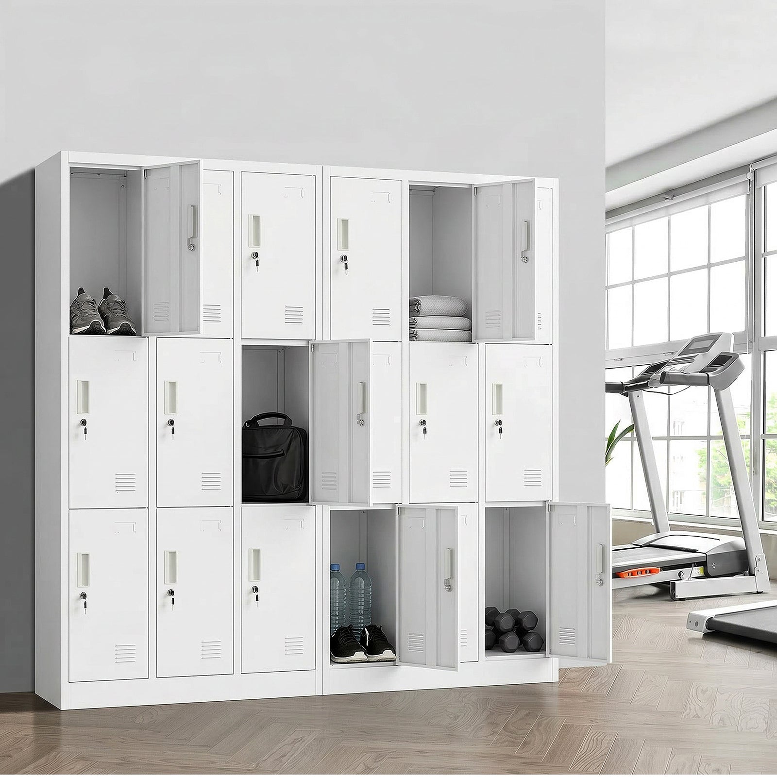 Oikiture 9 Doors Locker Cabinet Steel Storage Cupboard Office School Gym White - Sunyee