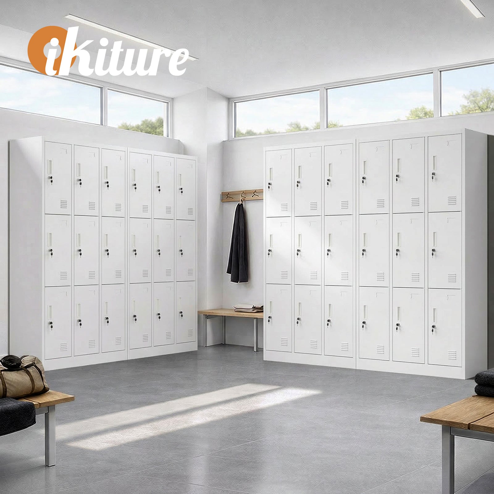 Oikiture 9 Doors Locker Cabinet Steel Storage Cupboard Office School Gym White - Sunyee
