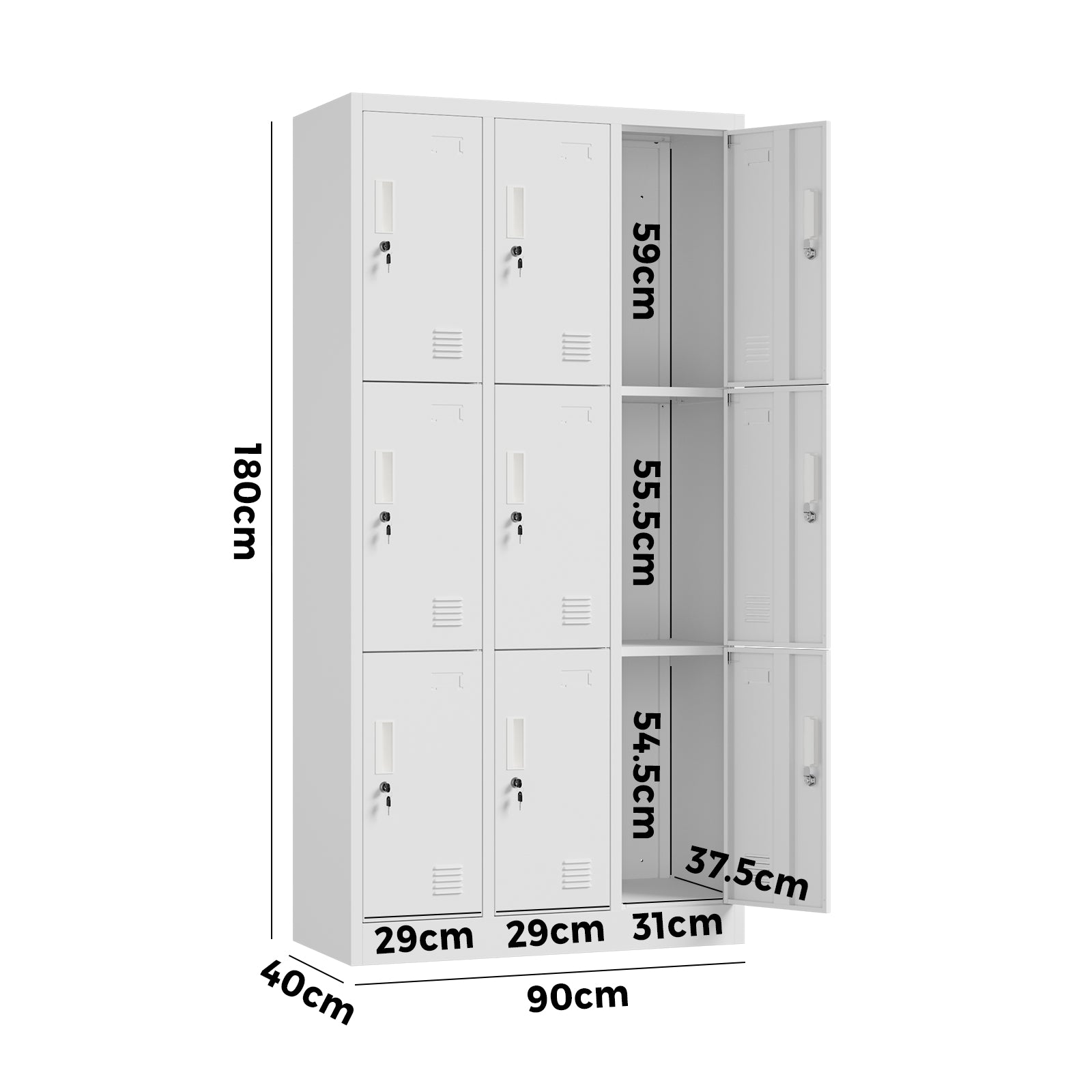 Oikiture 9 Doors Locker Cabinet Steel Storage Cupboard Office School Gym White - Sunyee
