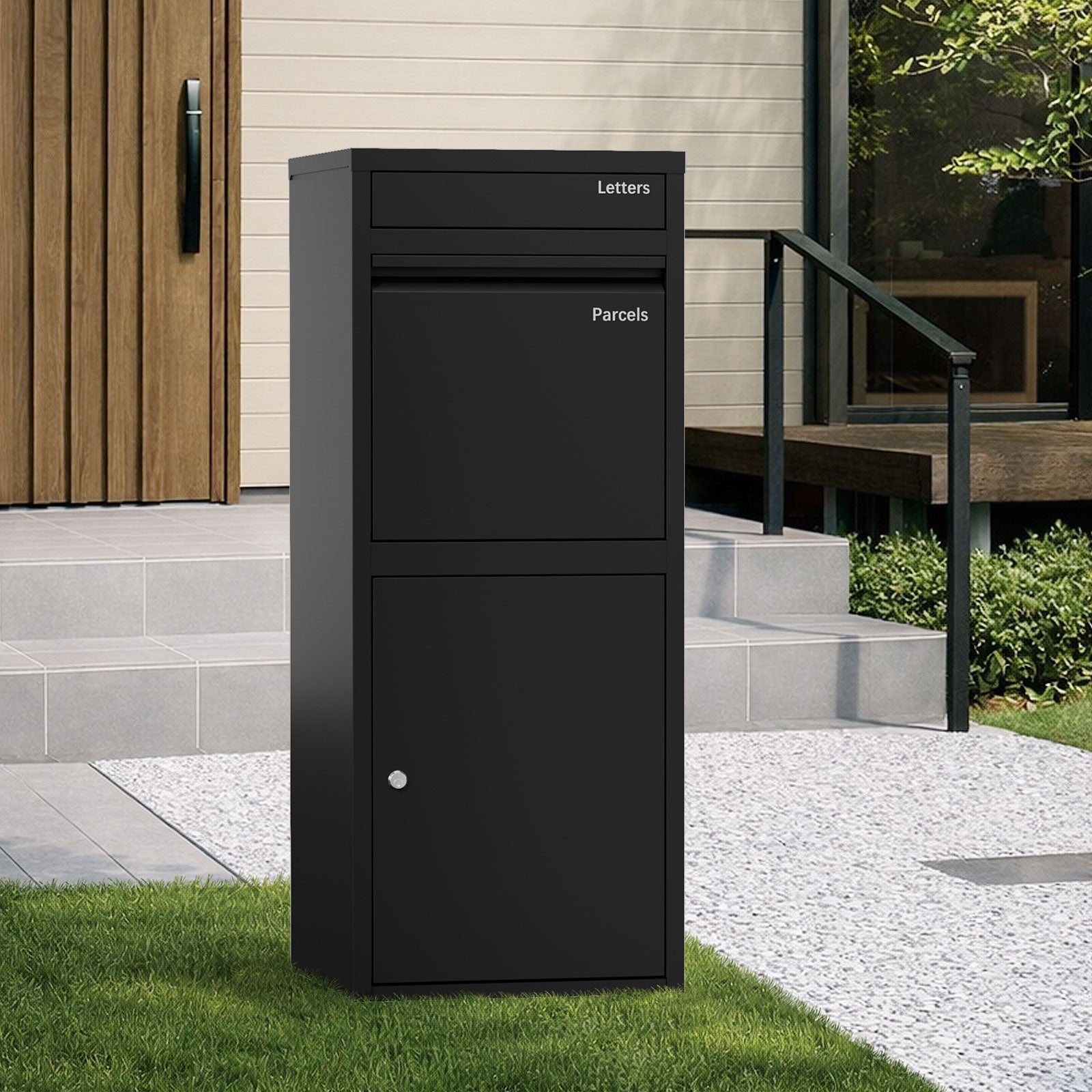Oikiture Steel Parcel Letterbox Drop Box Package Lockable Storage Black