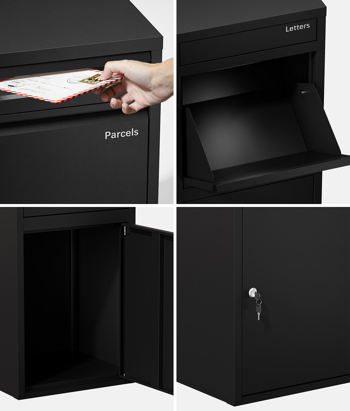 Oikiture Steel Parcel Letterbox Drop Box Package Lockable Storage Black