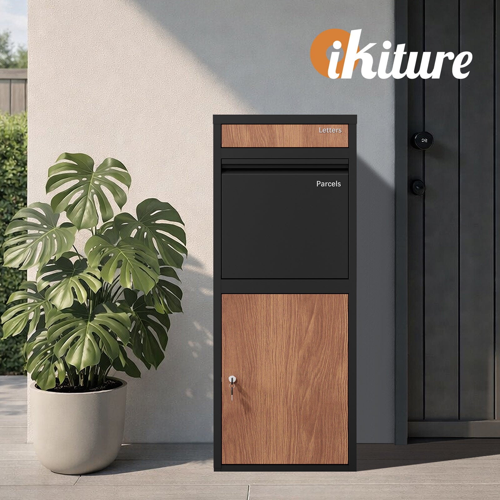 Oikiture Steel Parcel Letterbox Drop Box Package Lockable Storage Walnut&Black - Sunyee