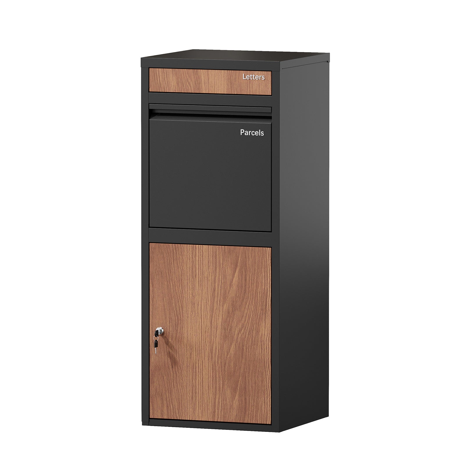 Oikiture Steel Parcel Letterbox Drop Box Package Lockable Storage Walnut&Black - Sunyee
