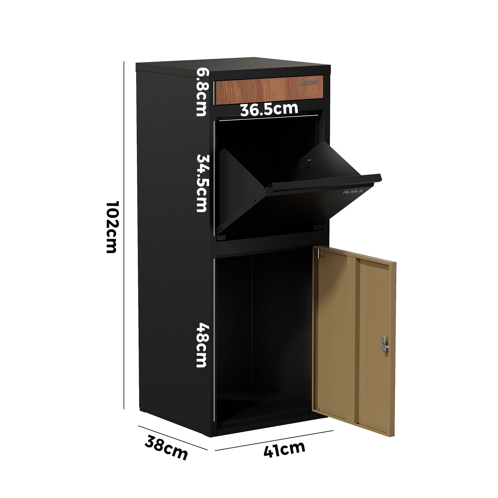 Oikiture Steel Parcel Letterbox Drop Box Package Lockable Storage Walnut&Black - Sunyee