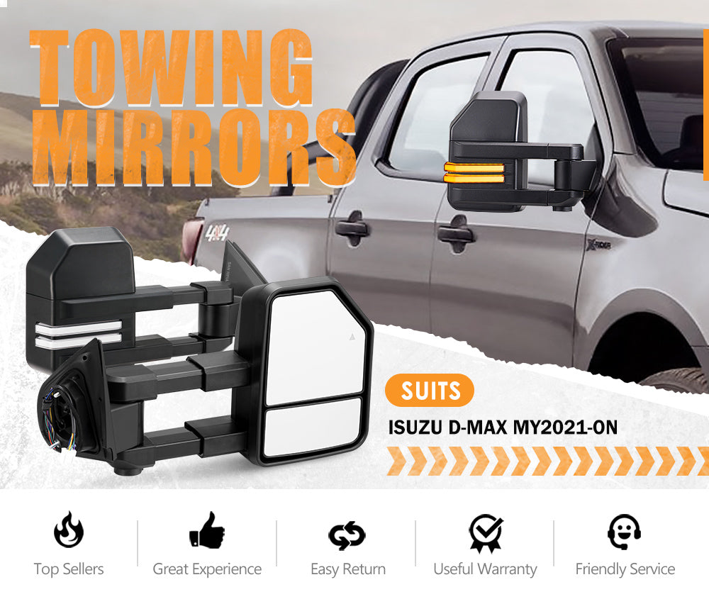 San Hima Extendable Towing Mirrors Gen2 for Isuzu D-MAX DMAX MY2021-Current - Sunyee
