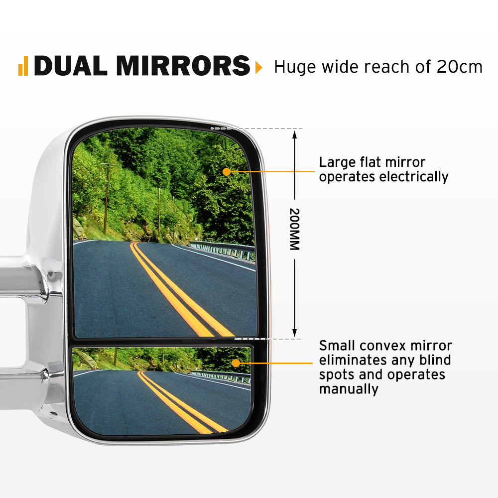 San Hima Pair Towing Mirrors Extendable for Toyota Hilux 2005-2015 N70 Silver - Sunyee