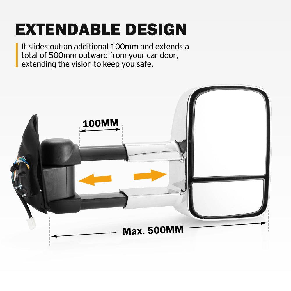 San Hima Pair Towing Mirrors Extendable for Toyota Hilux 2005-2015 N70 Silver - Sunyee