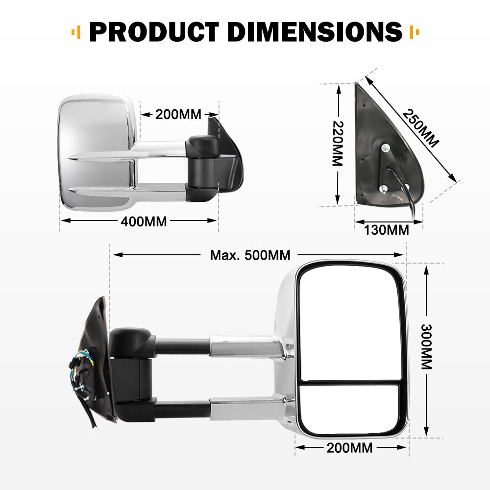 San Hima Pair Towing Mirrors Extendable for Toyota Hilux 2005-2015 N70 Silver - Sunyee