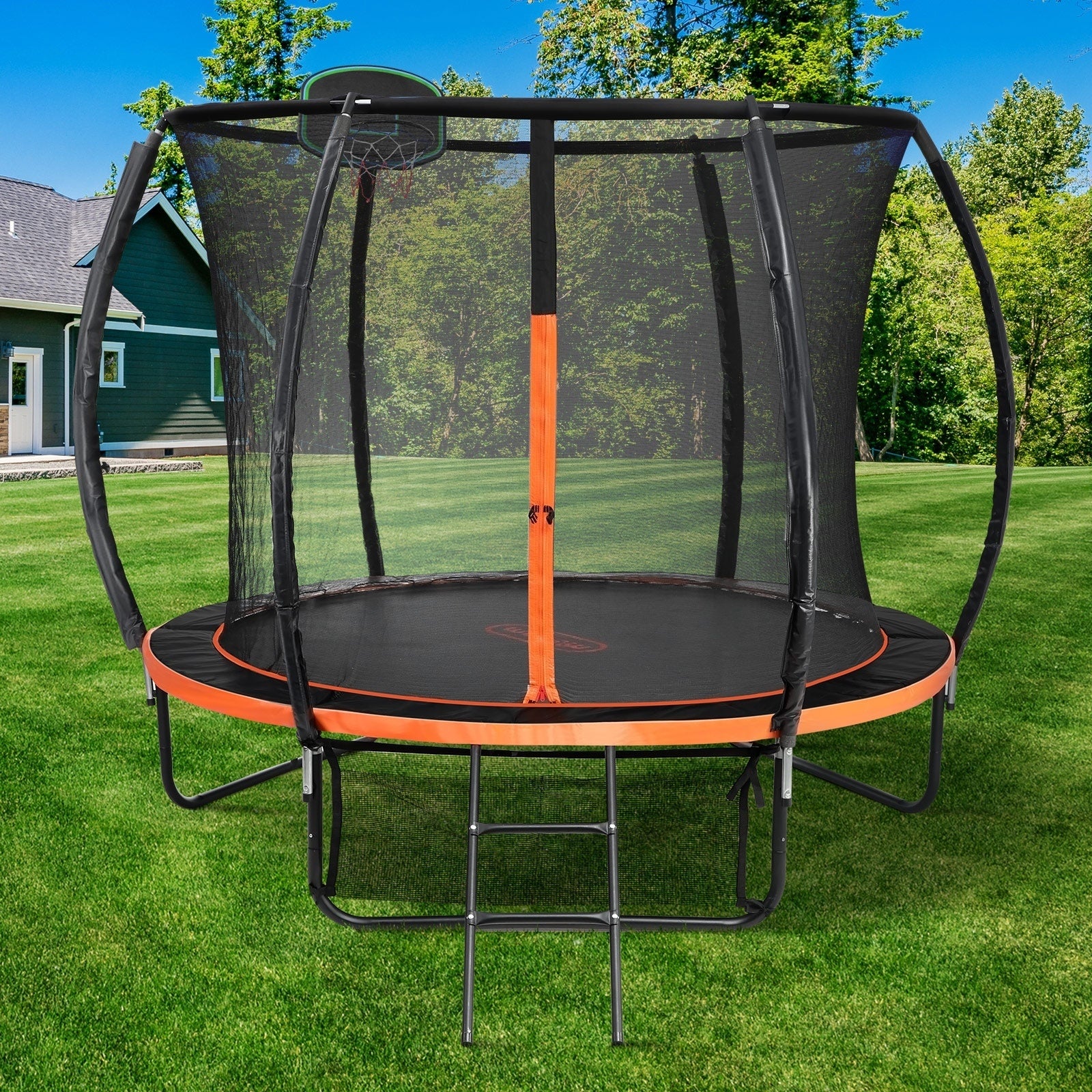Mazam 8FT 10FT 12FT Rebounder Trampoline Round Safety Net Ladder Basket for Kids - Sunyee