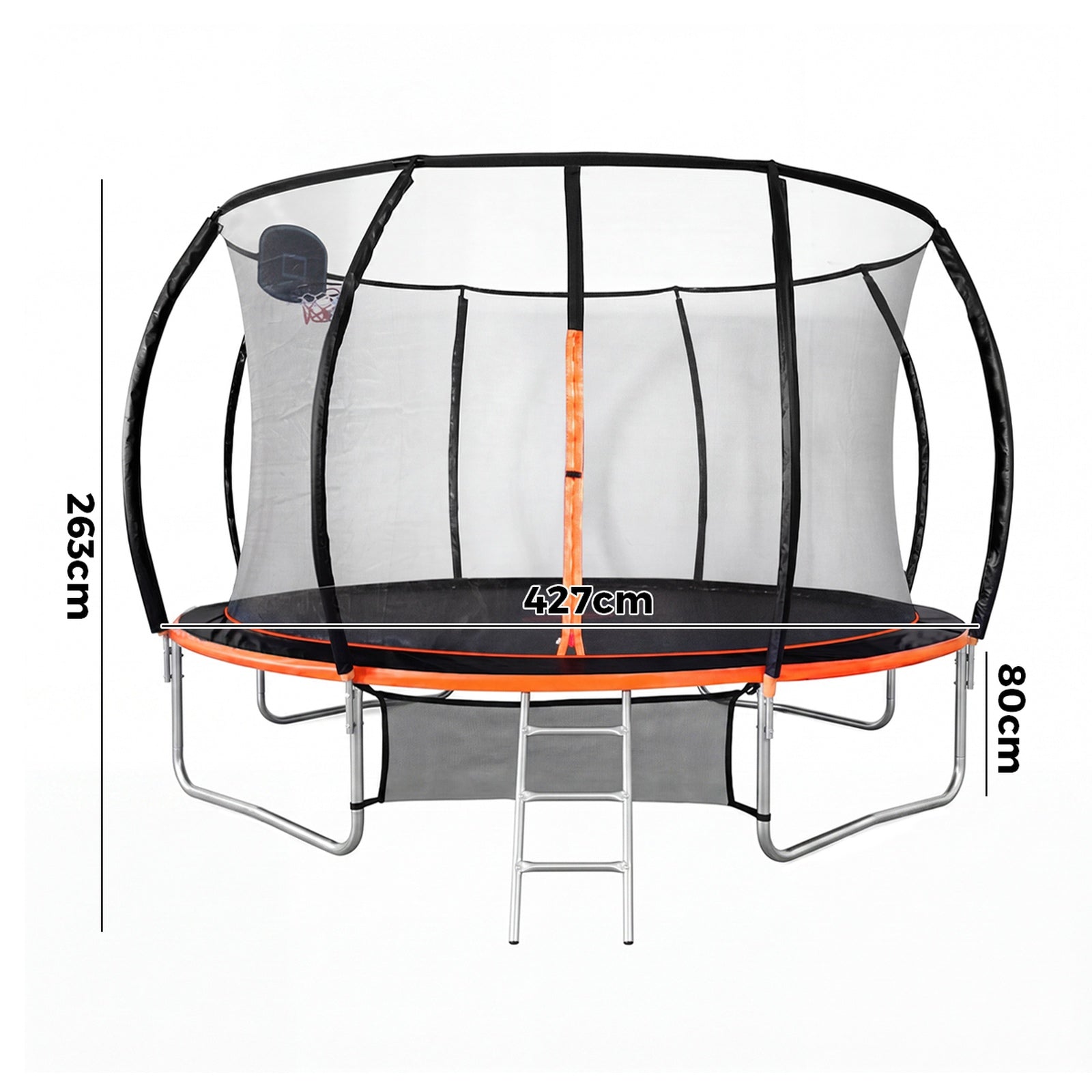Mazam 14FT Kids Trampoline Safety Enclosure Net Basketball Set Ladder Round