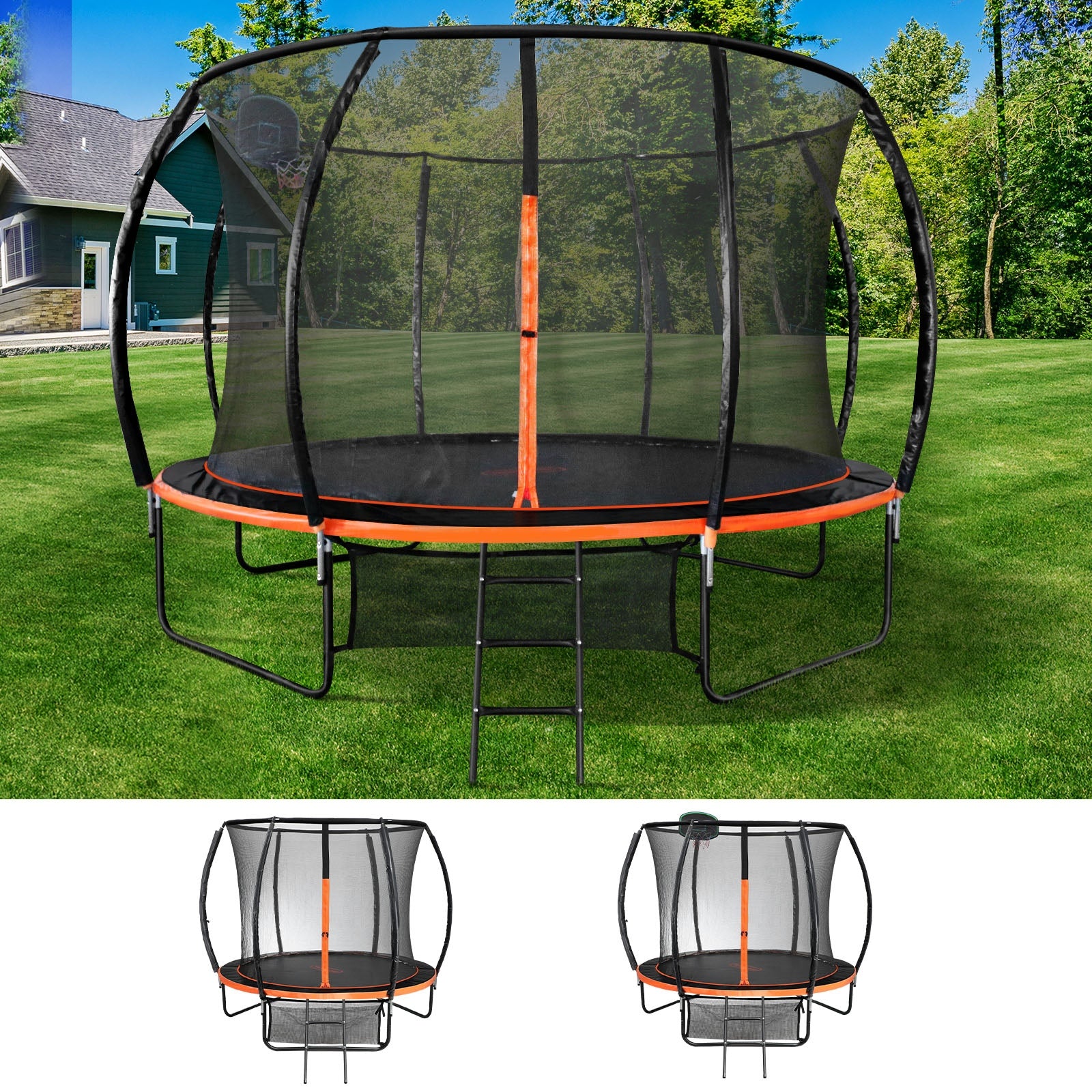 Mazam 8FT 10FT 12FT Rebounder Trampoline Round Safety Net Ladder Basket for Kids - Sunyee