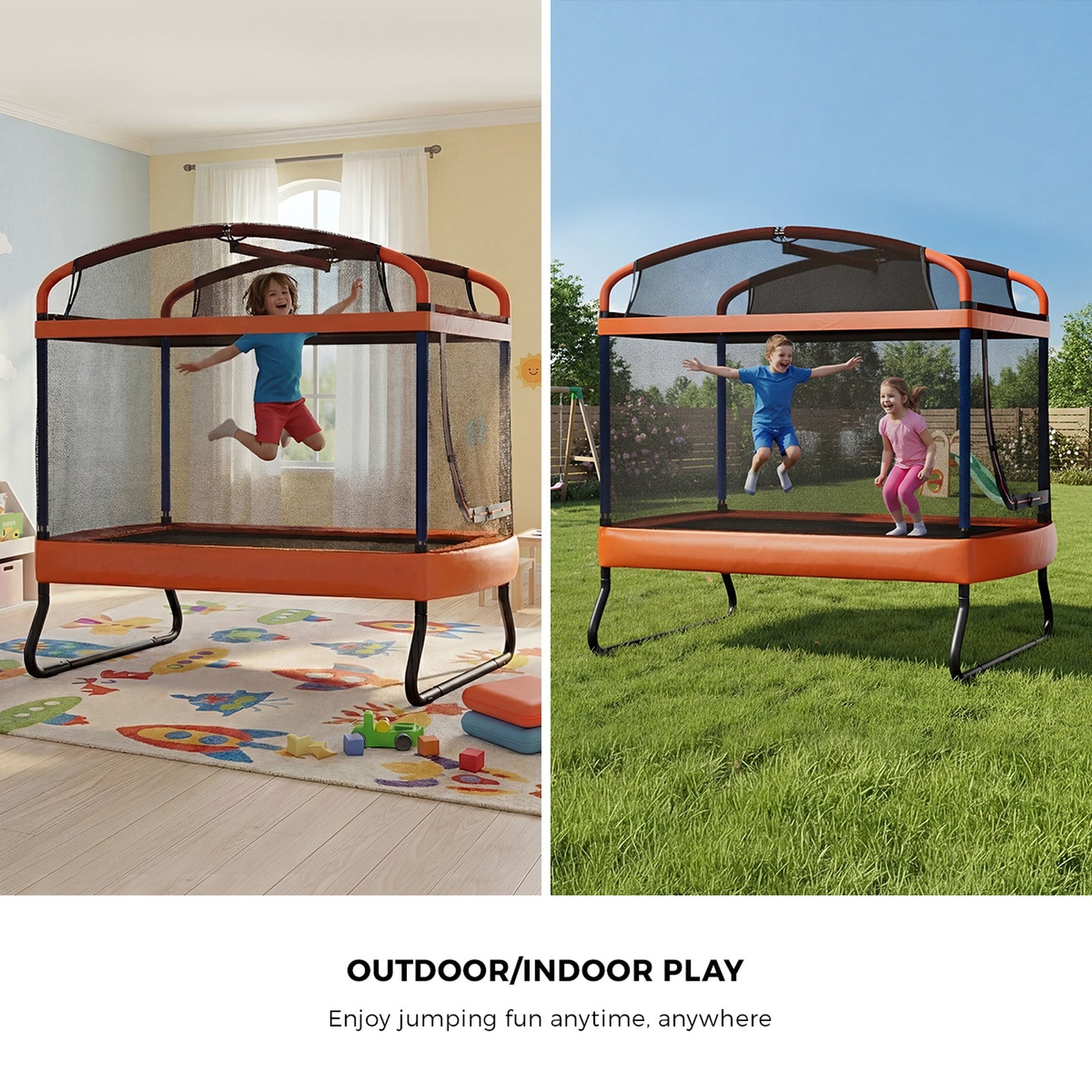 Mazam 6FT Kids Jumping Trampoline with Swing Bar Rectangular Safety Enclosure - Sunyee