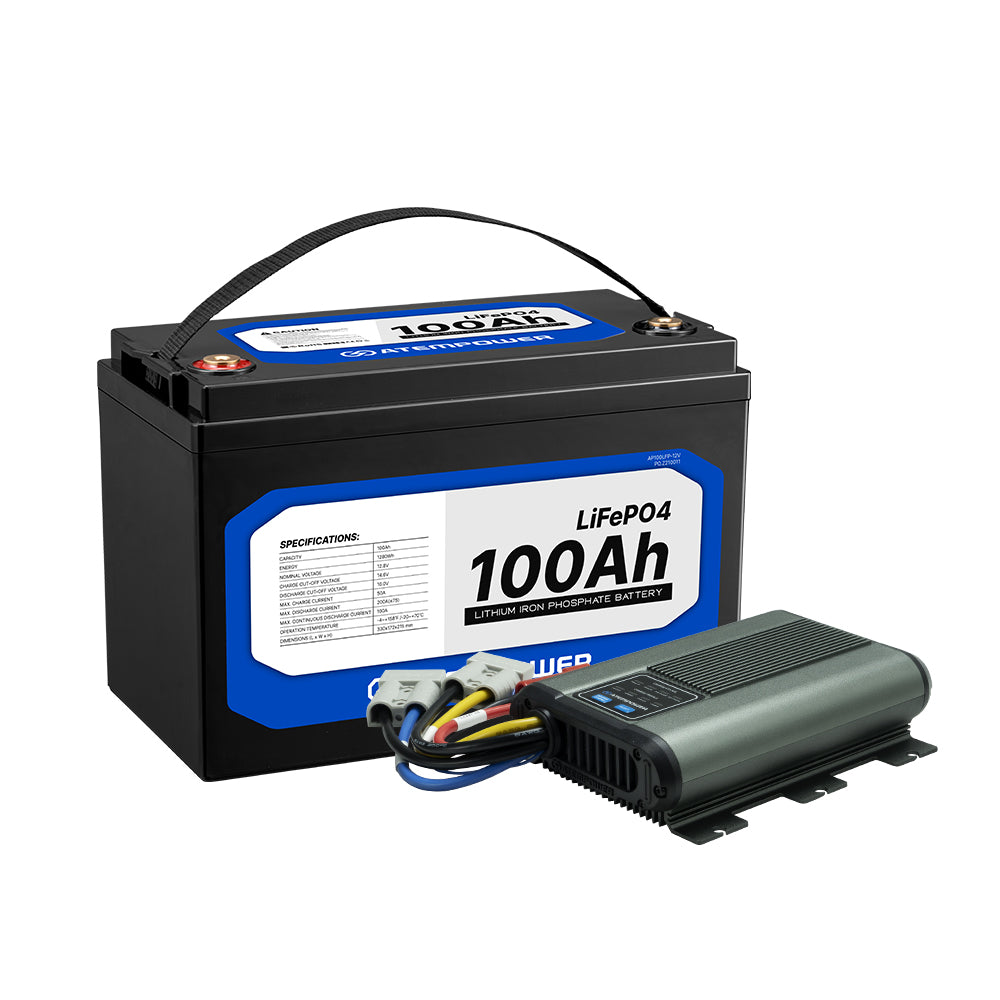 Atem Power 100AH 12V LiFePO4 Lithium Battery + 12V 40A DC to DC Batter