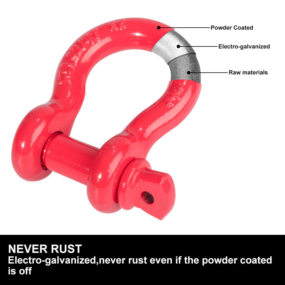 4.75T Bow Shackle WLL 4.75Ton Rated 20mm 4WD Recovery Tow Car Trailer 2PCS - Sunyee