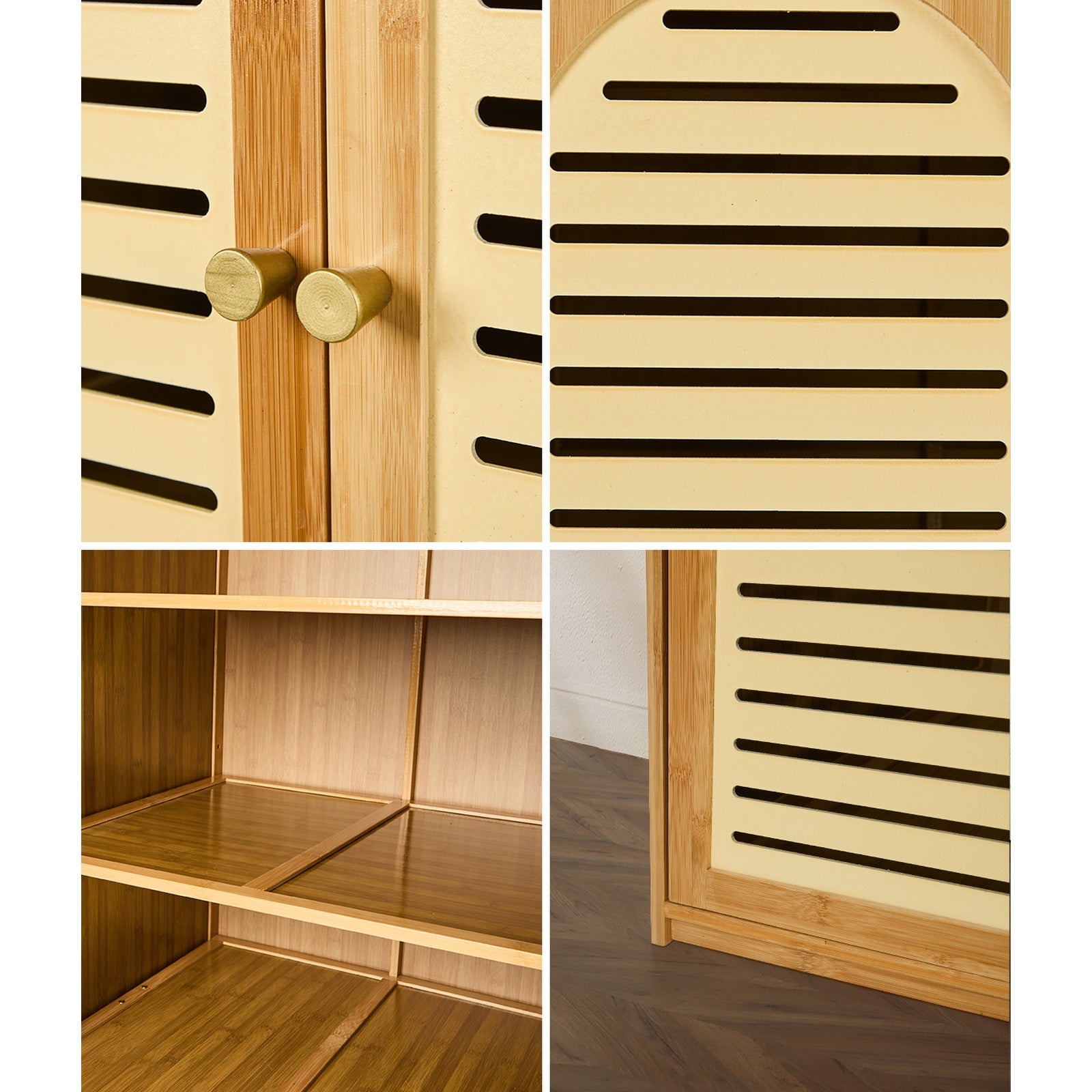 Oikiture Bamboo Wardrobe Large Clothes Storage Cabinet 8 Doors with 7 Shelves