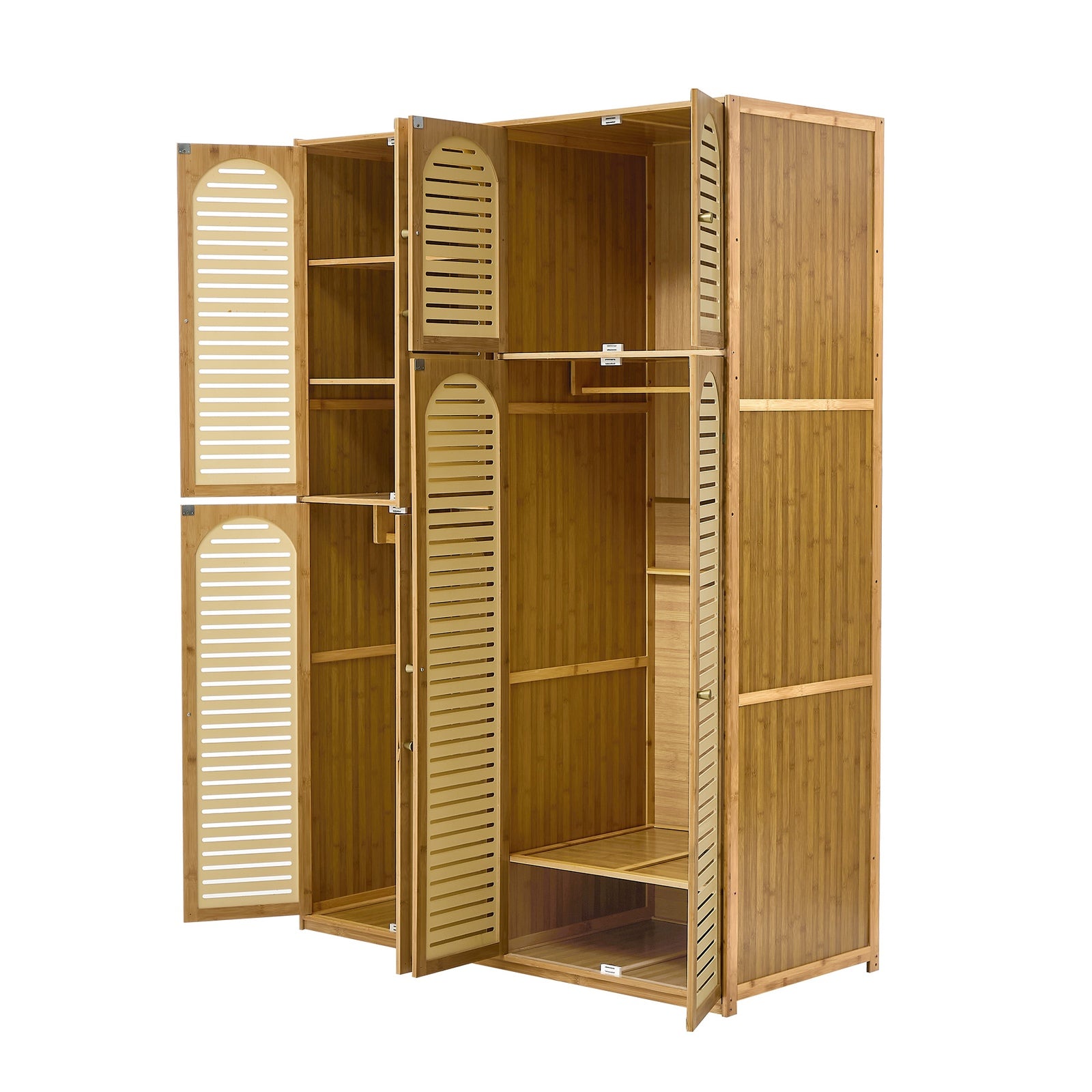 Oikiture Bamboo Wardrobe Large Clothes Storage Cabinet 8 Doors with 7 Shelves